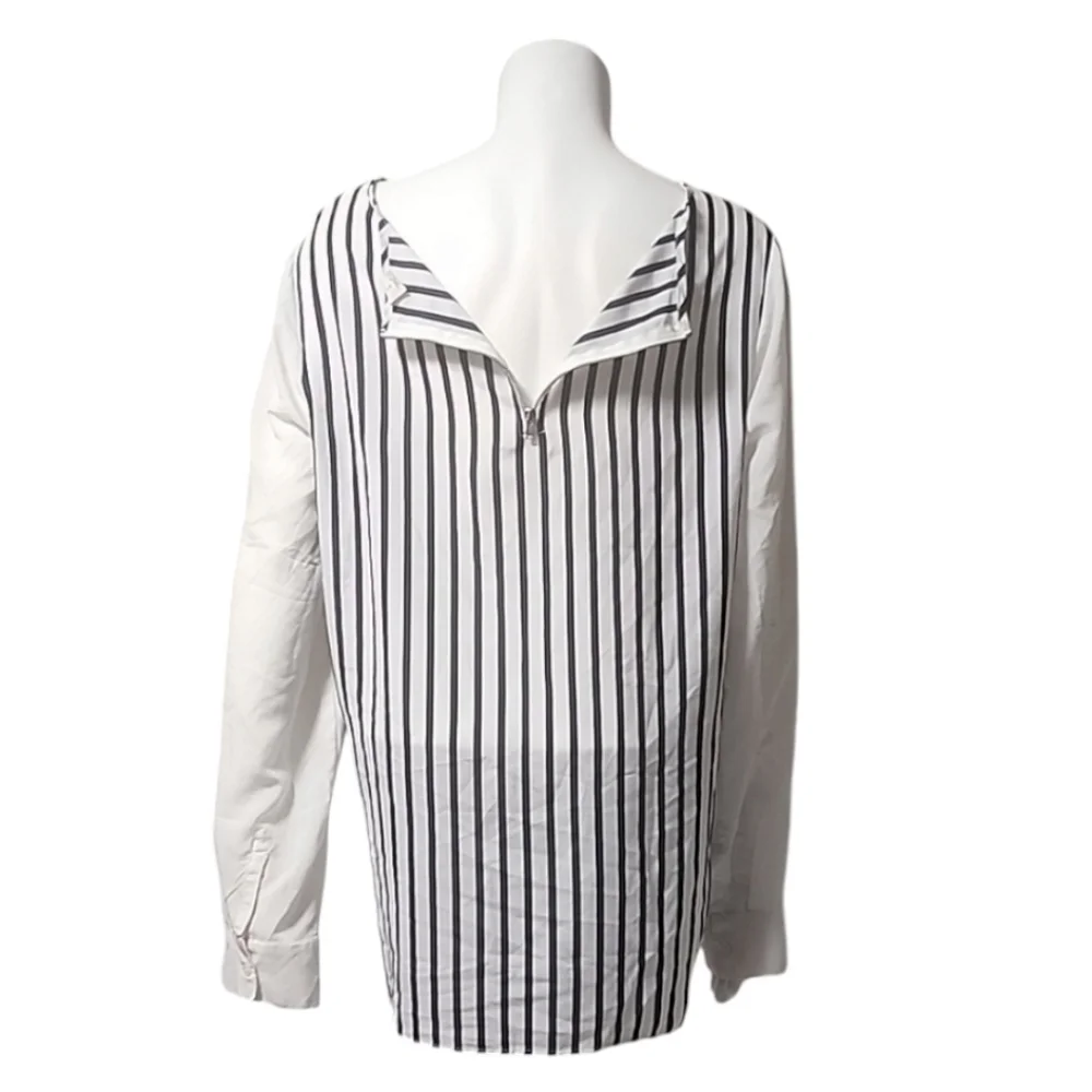 OLD NAVY Color Block Striped Tunic Top L Zipper Back Long Sleeve Blouse Shirt - Picture 13 of 14